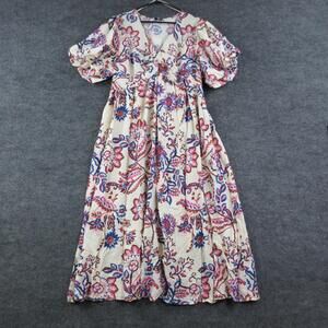 Proud Poppy Dress Womens 18 Off-White Maxi Floral Puff Sleeve Empire Waist NWT